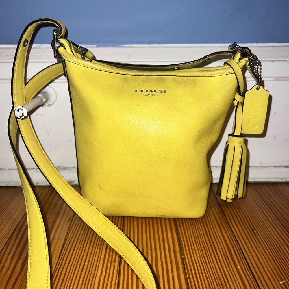Authentic Coach Lemon Leather Cross Body Mini Duffle with tassel, 19901